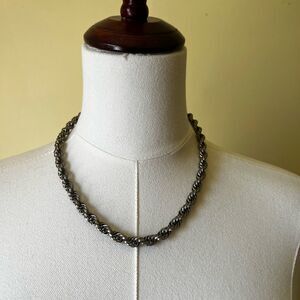 Vintage Silver Rope Twist Chain Necklace 19” Fold Over Clasp Unisex Indie Grunge